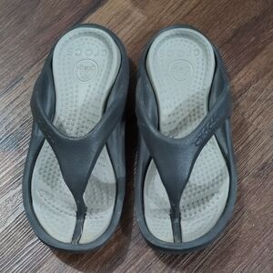 CROCS Dark Gray and Beige Flip Flops
